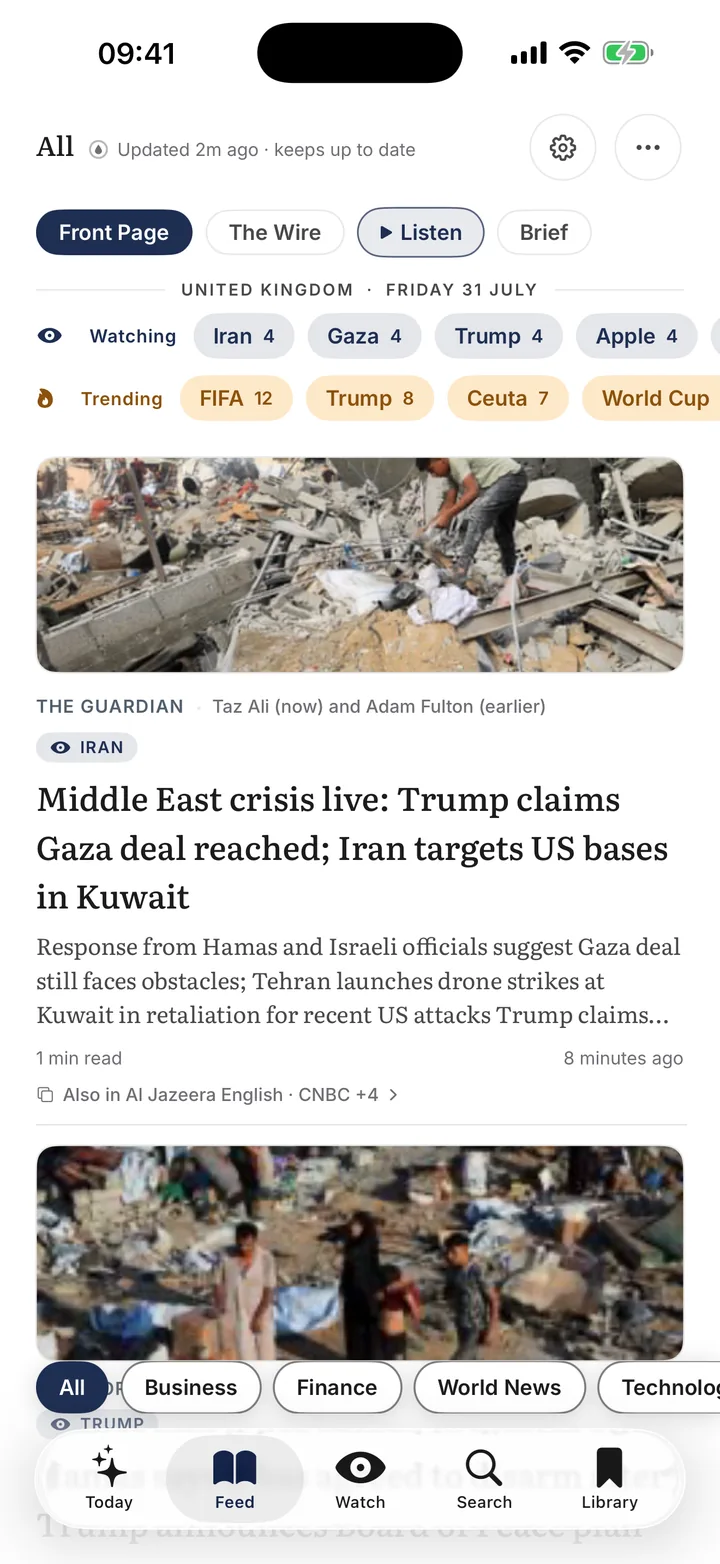 The Front Page with Watching and Trending rows